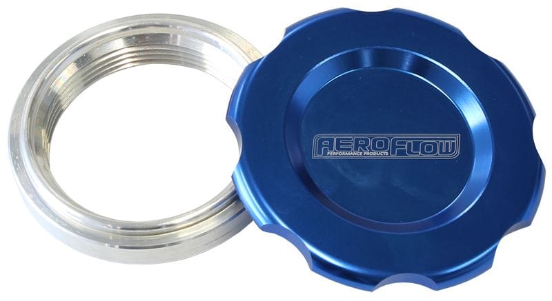 Aeroflow Performance 1-1/2" Female weld-on bung, includes Buna N & EPR O-rings. Blue Cap Aeroflow Low Profile Billet Aluminium Filler Cap & Bung AF465-24BL SR