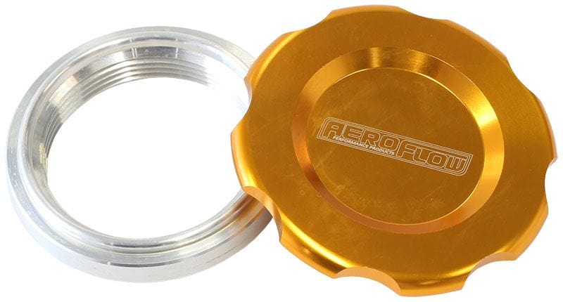 Aeroflow Performance 1-1/2" Female weld-on bung, includes Buna N & EPR O-rings. Gold Cap Aeroflow Low Profile Billet Aluminium Filler Cap & Bung AF465-24G SR