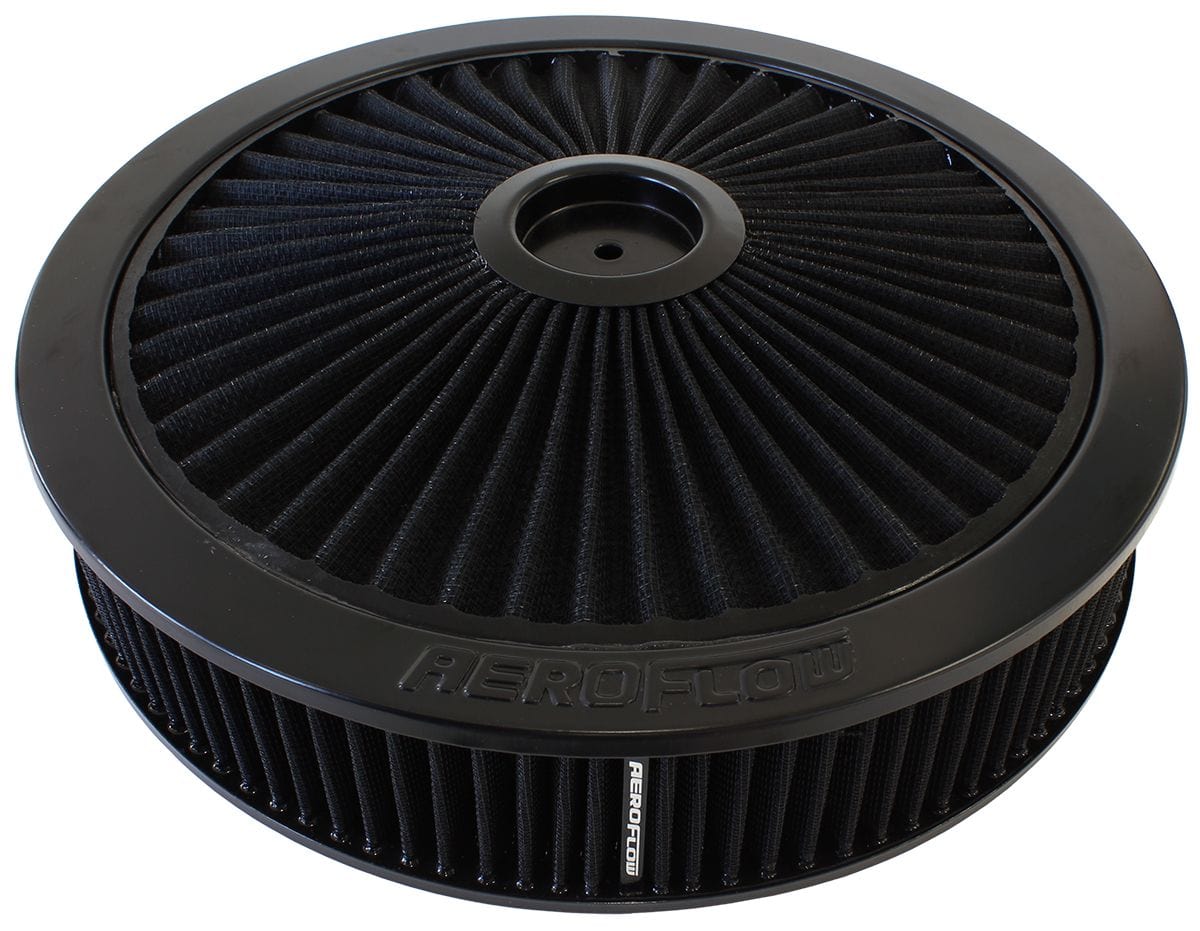 Aeroflow Performance 1-1/8" Drop Base. Washable Cotton Element. Fits 5-1/8" Neck Aeroflow 14" x 3" Full Flow Air Filter Assembly, Black AF2251-3040 SR