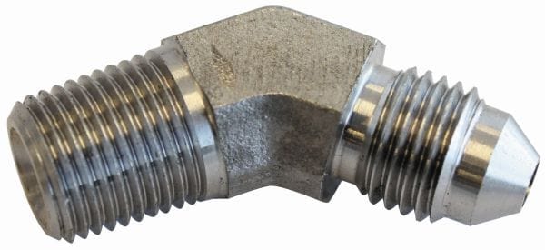 Aeroflow Performance 1/4" NPT to Male -4AN Aeroflow Stainless Steel 45° NPT Male to AN Fitting AF382-04-04 SR