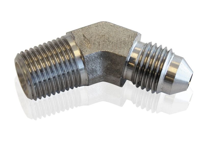 Aeroflow Performance 1/8" NPT to Male -3AN Aeroflow Stainless Steel 45° NPT Male to AN Fitting AF382-03 SR