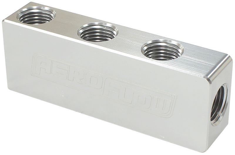Aeroflow Performance 1 In - 6 Out, All Ports 1/8" NPT, Silver Finish Aeroflow Compact Distribution Block AF456-01-06S SR