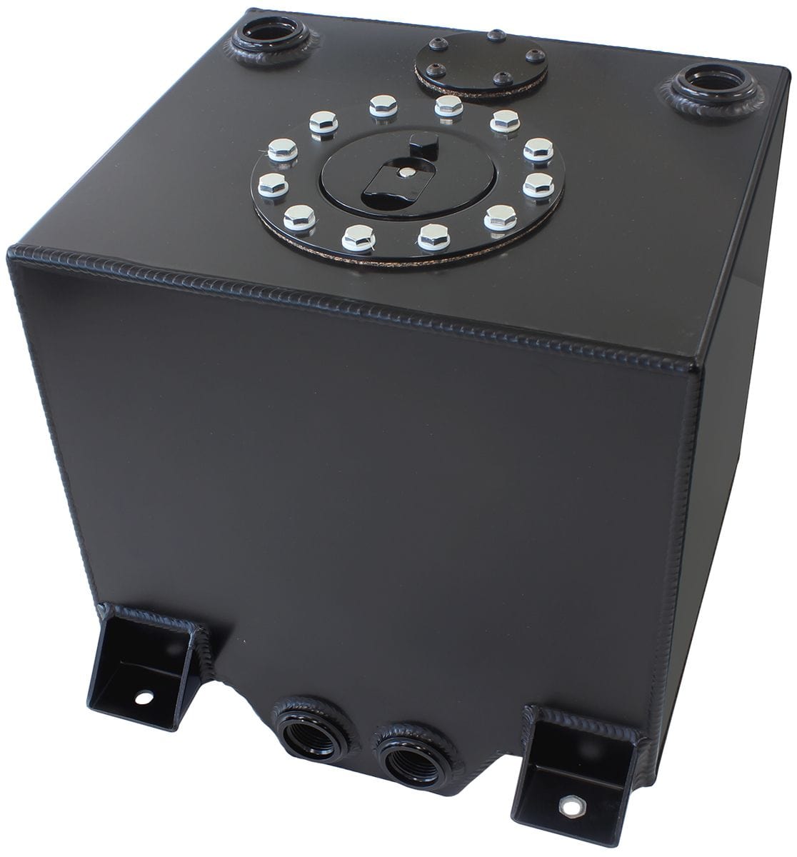 Aeroflow Performance 10-1/4" L x 11-13/16" W x 10-1/4" H (26cm x 30cm x 26cm) Aeroflow Aluminium 5 Gallon (19L) Fuel Cell with Cavity/Sump (Black) AF85-2050ABLK SR