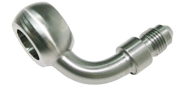 Aeroflow Performance 10mm (3/8") Banjo to -4AN Aeroflow Stainless Steel 90° Banjo to AN Fitting AF313-04 SR