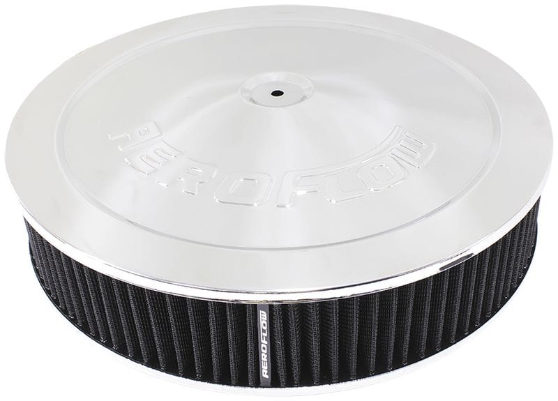 Aeroflow Performance 14" x 3", 5-1/8" neck, 1-1/8" Drop base , black washable cotton eleme Aeroflow Chrome Air Filter Assembly AF2851-1280 SR