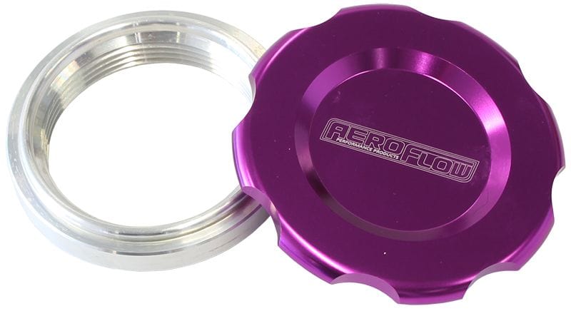 Aeroflow Performance 2-1/2" Female weld-on bung, includes Buna N & EPR O-rings. Purple Cap Aeroflow Low Profile Billet Aluminium Filler Cap & Bung AF465-40PUR SR