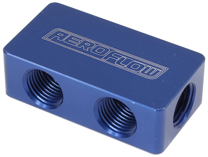 Aeroflow Performance 2 In - 4 Out, All Ports 1/8" NPT, Blue Finish Aeroflow Compact Distribution Block AF456-02-04 SR