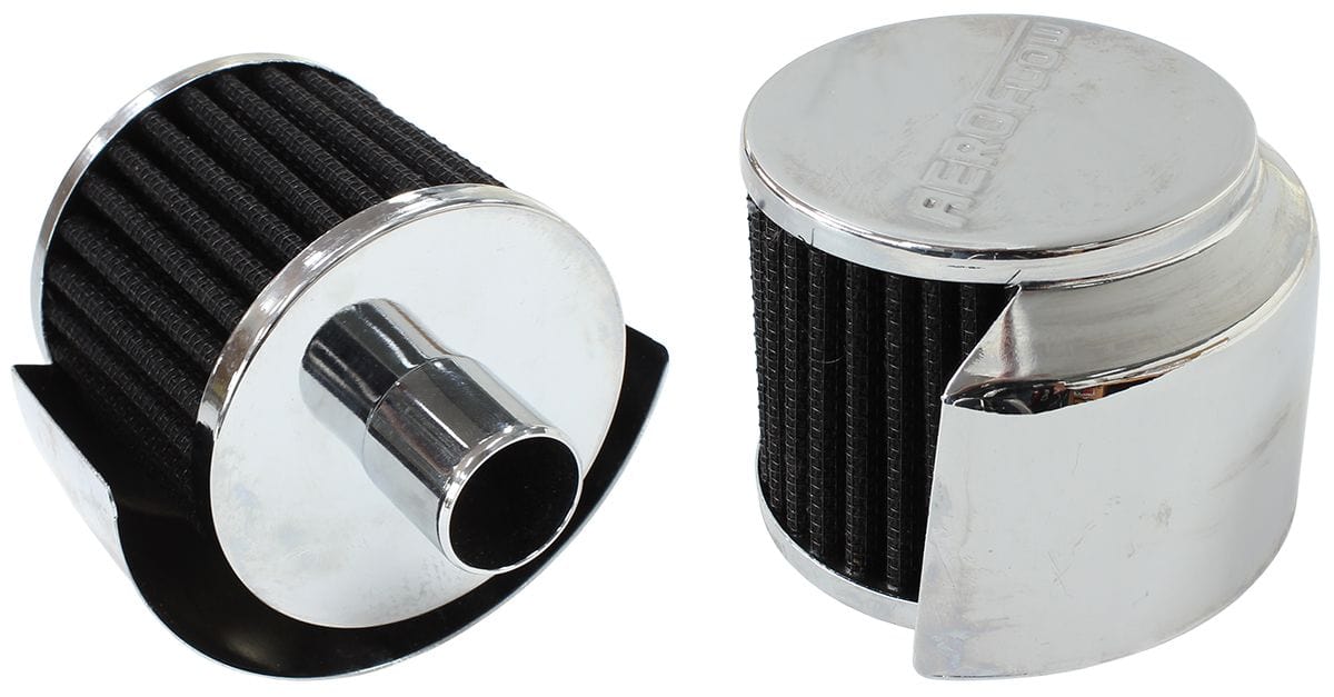Aeroflow Performance 3" (76.2mm) O.D. x 2-1/2" (63.5mm) High, 1" (25.4mm) Flange Inside Di Aeroflow Chrome Push In Breather With Chrome Shield AF2871-1520 SR