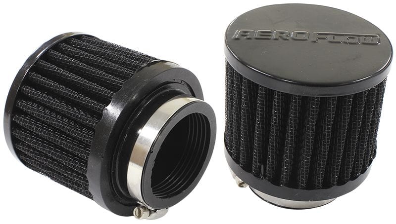 Aeroflow Performance 3" (76.2mm) O.D. x 2-1/2" (63.5mm) High, 1-3/4" (44.45mm) Flange Insi Aeroflow Black Clamp On Breather AF2271-1480 SR