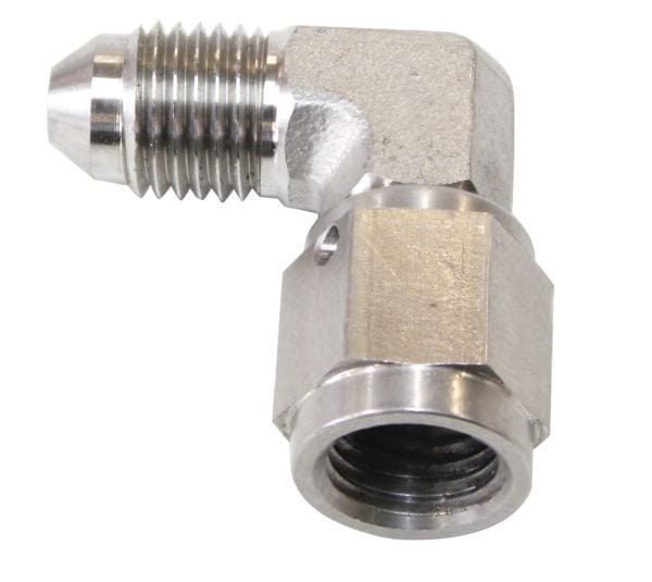 Aeroflow Performance -3AN to -3 Swivel Nut Aeroflow 90° Stainless Steel Male to Female Fitting -3AN AF207-03 SR