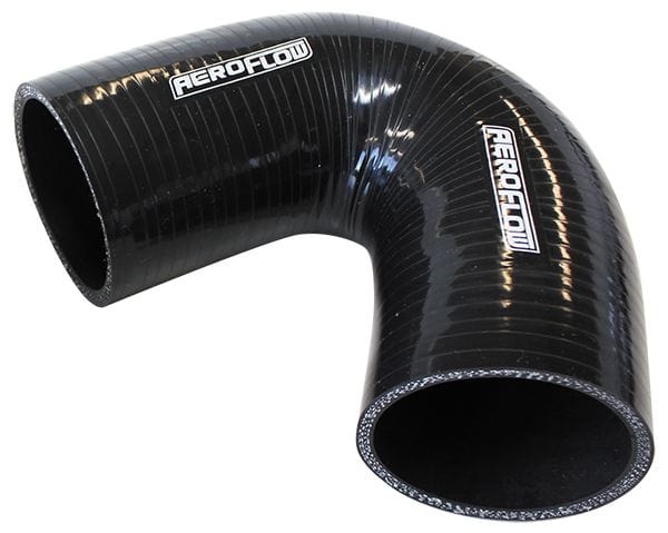 Aeroflow Performance 4-Ply, 5.3mm Wall Thickness, 100mm Leg Aeroflow Gloss Black 135° Silicone Elbow Hose 2-1/2" (63mm) I.D AF9205-250 SR