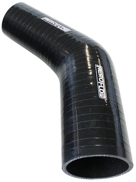 Aeroflow Performance 5mm Wall Thickness, 140mm Leg Aeroflow Gloss Black 45° Silicone Reducer / Expander Hose 2-3/4" (70mm) to 2-1/2" (63mm) SR