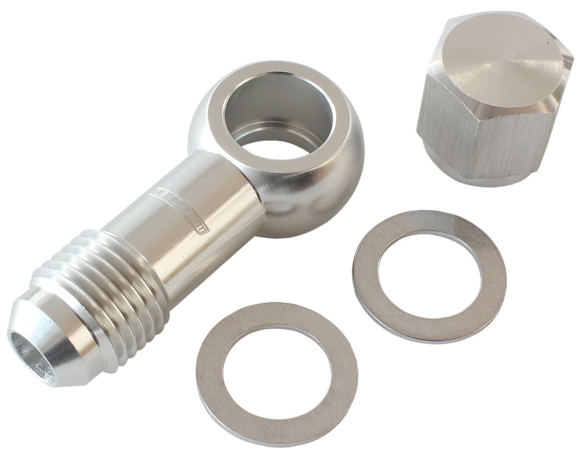 Aeroflow Performance -6AN, Includes Banjo Fitting & Cap Aeroflow 90° Fuel Pump Banjo Kit - Red AF49-1034S SR