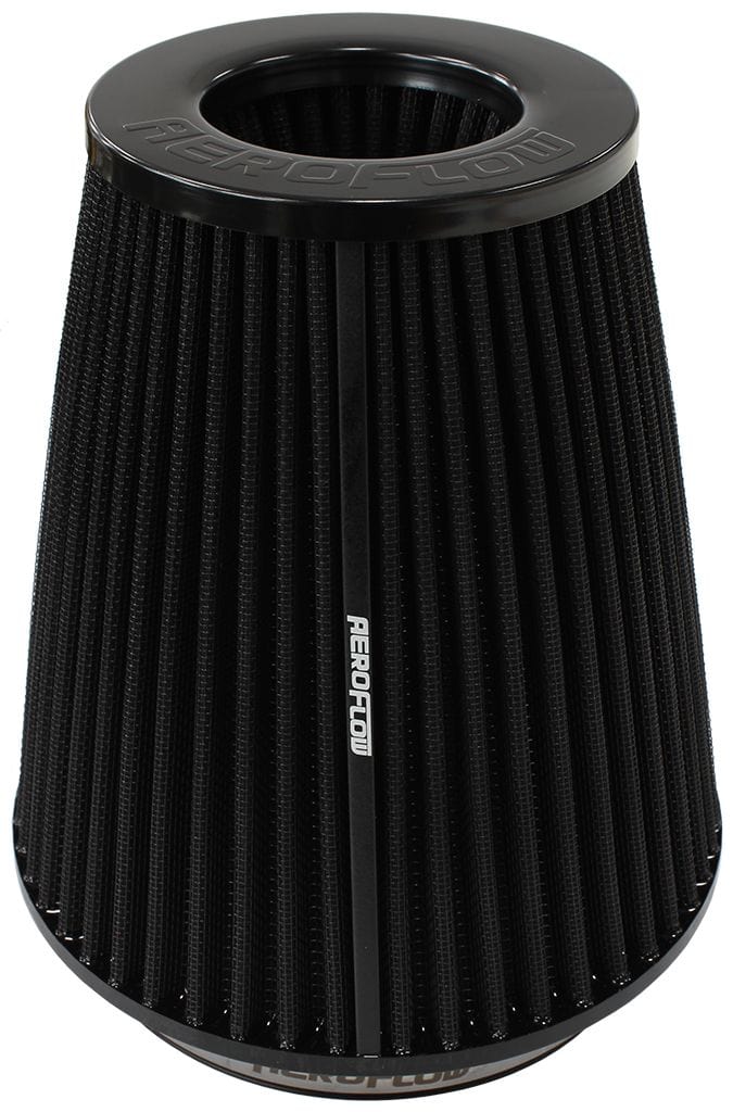 Aeroflow Performance 8" (203mm) High x 7-1/2" (190.5mm) Base O.D x 4-3/4" (121mm) Top O.D Aeroflow Universal 6" (152mm) Clamp-On Steel Top Inverted Tapered Pod Filter with Black E SR