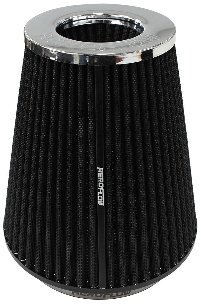 Aeroflow Performance 8" (205mm) High x 7.6" (193mm) Base O.D x 4.7" (120mm) Top O.D Aeroflow Universal 6" (153mm) Clamp-On Steel Top Inverted Tapered Pod Filter with Chrome SR