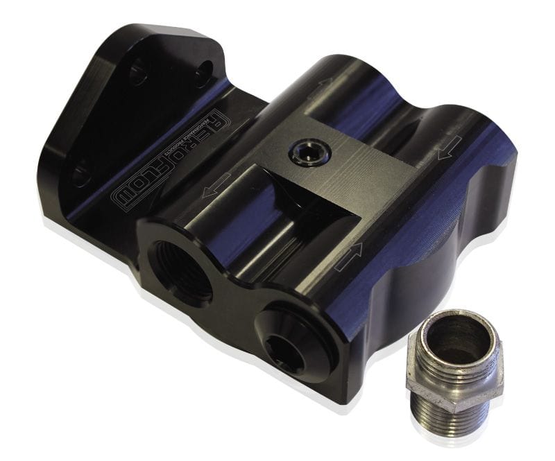 Aeroflow Performance -8 ORB Side entry, Black anodised finish, accepts filter with 3/4"-16 Aeroflow Billet Remote Oil Filter Head AF64-2061 SR