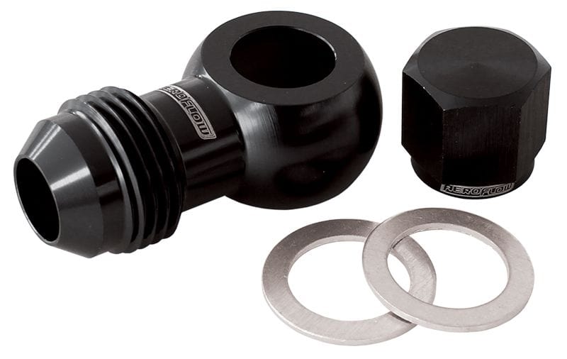 Aeroflow Performance -8AN, Includes Banjo Fitting & Cap Aeroflow 90° Fuel Pump Banjo Kit - Black AF49-1035BLK SR