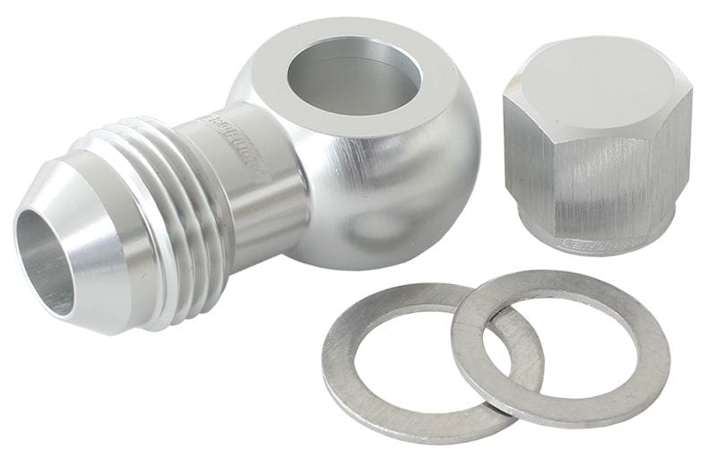 Aeroflow Performance -8AN, Includes Banjo Fitting & Cap Aeroflow 90° Fuel Pump Banjo Kit - Silver AF49-1035S SR