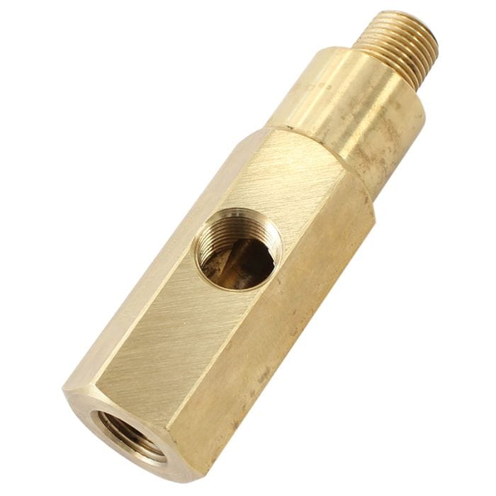 Aeroflow Performance Aeroflow AFGA-37 Oil Pressure Gauge Adapter
M18 x 1.5 Male/Female Thread with 1/8" NPT Female Thread on SR