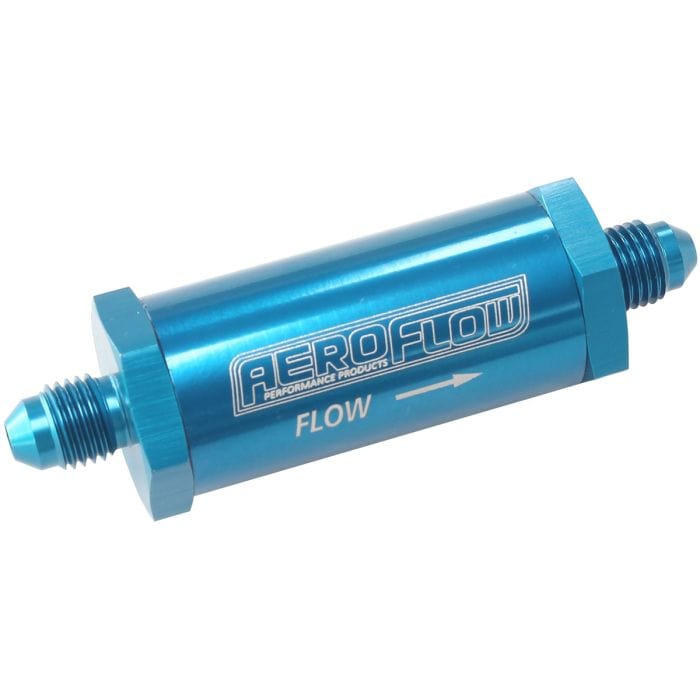 Aeroflow Performance Aeroflow Fittings 3 / Red/Blue Long Inline Fuel & Oil Filter -3AN
 Blue Finish. Includes 30 Micron Element, 3" Long, 1" O.D SR
