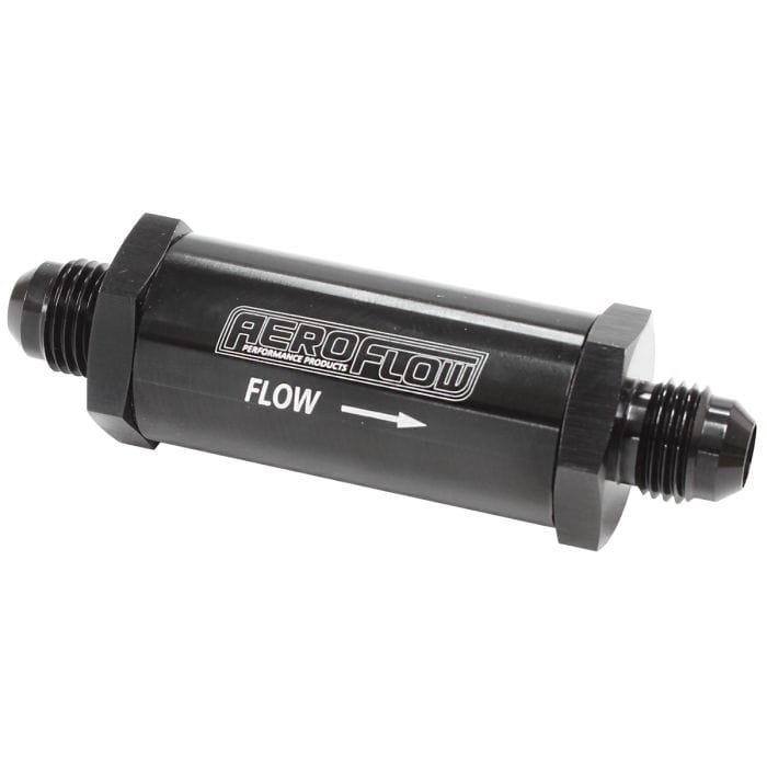 Aeroflow Performance Aeroflow Fittings Long Inline Fuel & Oil Filter
 Includes 30 Micron Element, 3" Long, 1" O.D SR
