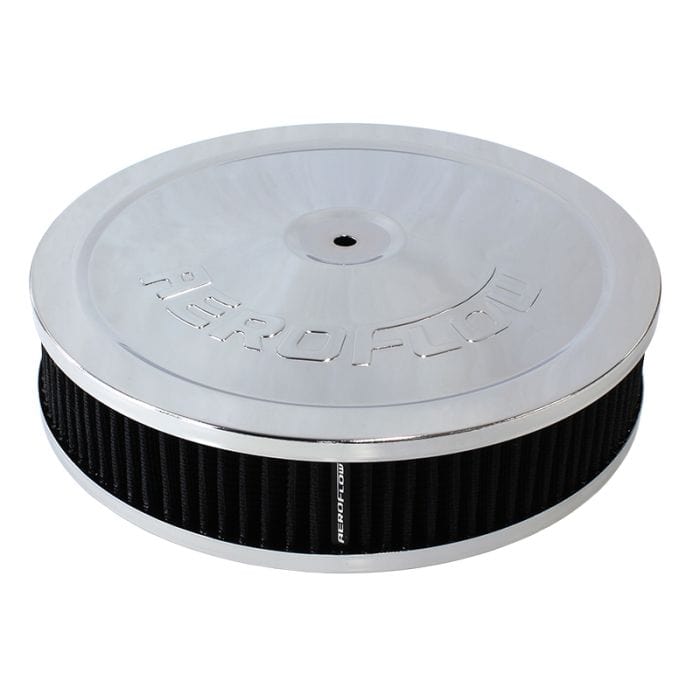 Aeroflow Performance Air Filters AF2851-1110 Chrome Air Filter Assembly
 9" x 2", 5-1/8" neck, black washable cotton element SR
