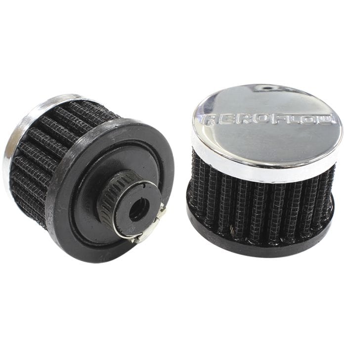 Aeroflow Performance Air Filters Chrome Push In Breather With Chrome Shield 
3" (76.2mm) O.D. x 2-1/2" (63.5mm) High, 1" (25.4mm) Flange Inside Diameter SR