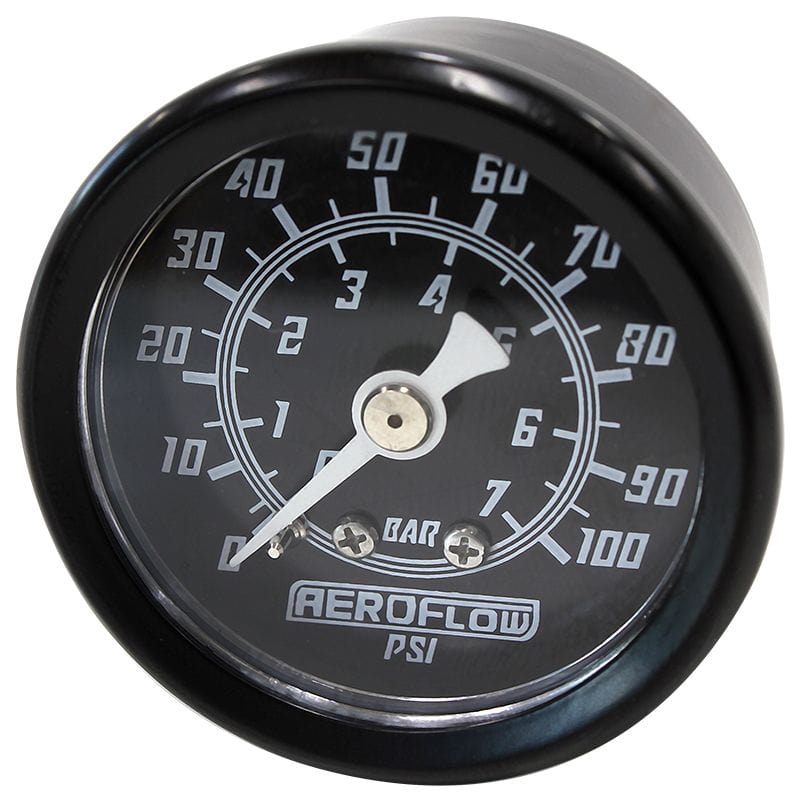 Aeroflow Performance Black Face, White Pointer, 1/8" NPT Male Thread Aeroflow 1-1/2" 100 psi Pressure Gauge AF30-2205 SR