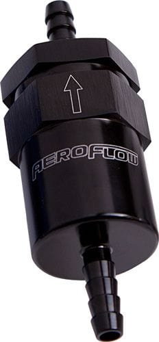 Aeroflow Performance Black Finish. 2" Length Aeroflow 30 Micron Billet Fuel Filter 3/8" Barb AF610-06BLK SR