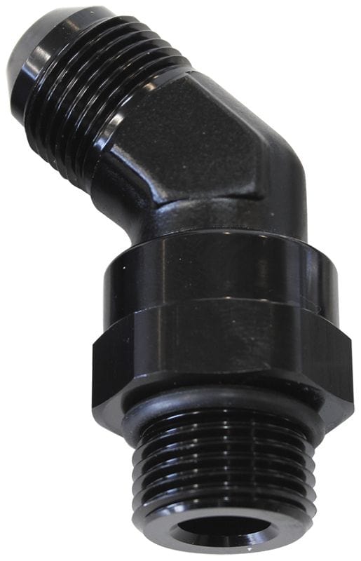 Aeroflow Performance Black Finish Aeroflow 45° ORB Swivel to Male Flare Adapter -8 to -6 AF945-06-08BLK SR
