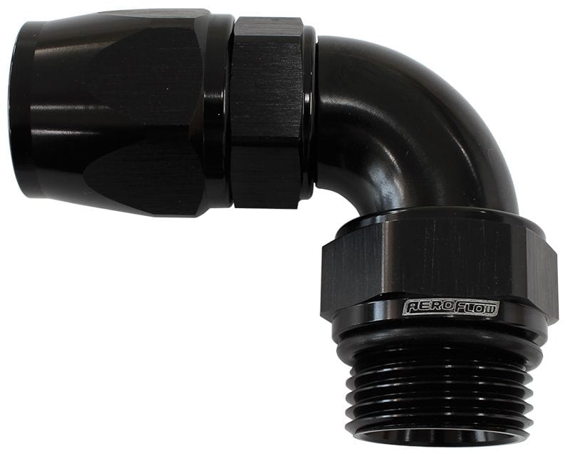 Aeroflow Performance Black Finish Aeroflow 90° ORB Male Swivel PTFE (Teflon®) Hose End -10 ORB to -10AN AF583-10-10DBLK SR