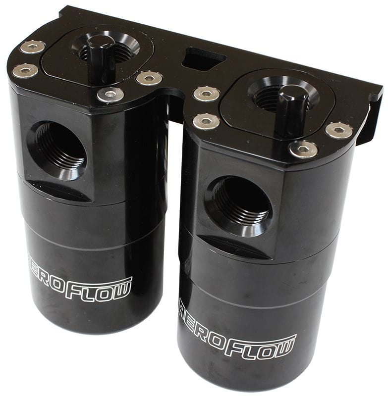 Aeroflow Performance Black Finish Aeroflow Billet Universal Dual Air / Oil Separator AF64-4364BLK SR