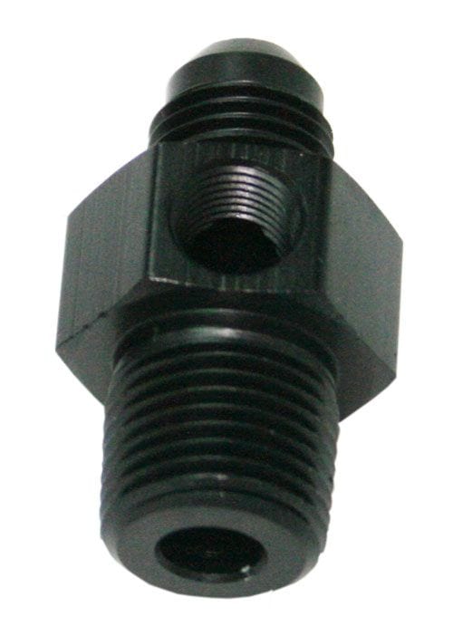 Aeroflow Performance Black Finish Aeroflow Male NPT to Adapter 1/4" to -8AN with 1/8" Port AF139-08-04BLK SR