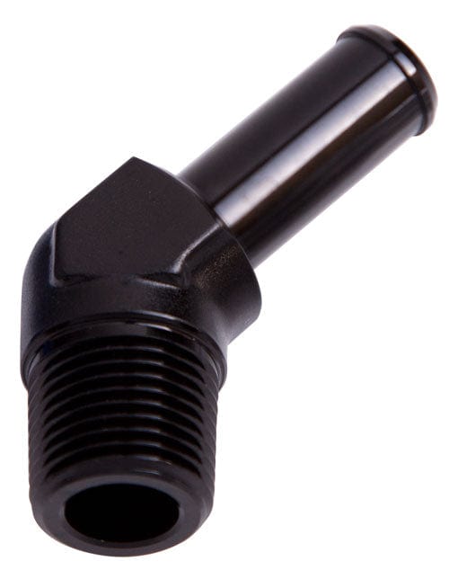Aeroflow Performance Black Finish Aeroflow Male NPT to Barb 45° Adapter 1/8" to 1/4" AF845-04BLK SR