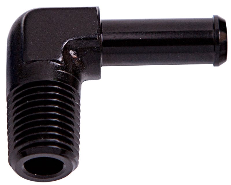 Aeroflow Performance Black Finish Aeroflow Male NPT to Barb 90° Adapter 1/8" to 3/16" AF842-03-04BLK SR