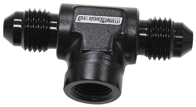 Aeroflow Performance Black Finish Aeroflow Male Tee with Female 1/8" -4AN AF918-04-02BLK SR