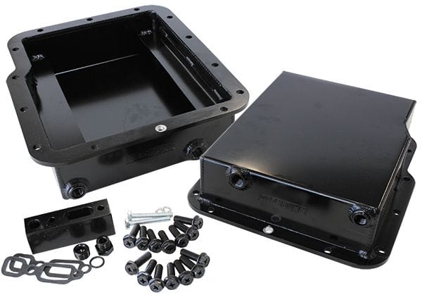 Aeroflow Performance Black Finish. Suit GM Powerglide Aeroflow 3" Deep Fabricated Transmission Pan including Filter Extension AF72-3002BLK SR