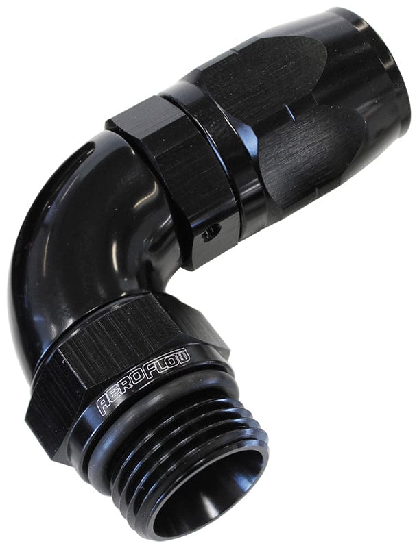 Aeroflow Performance Black Finish. Suits 100 & 450 Series Hose Aeroflow 90° Male ORB Full Flow Swivel Hose End -12 ORB to -10AN AF549-10-12BLK SR