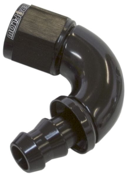 Aeroflow Performance Black Finish. Suits 400 & 500 Series Hose Aeroflow 510 Series Full Flow Tight Radius Push Lock 120° Hose End -4AN AF514-04BLK SR