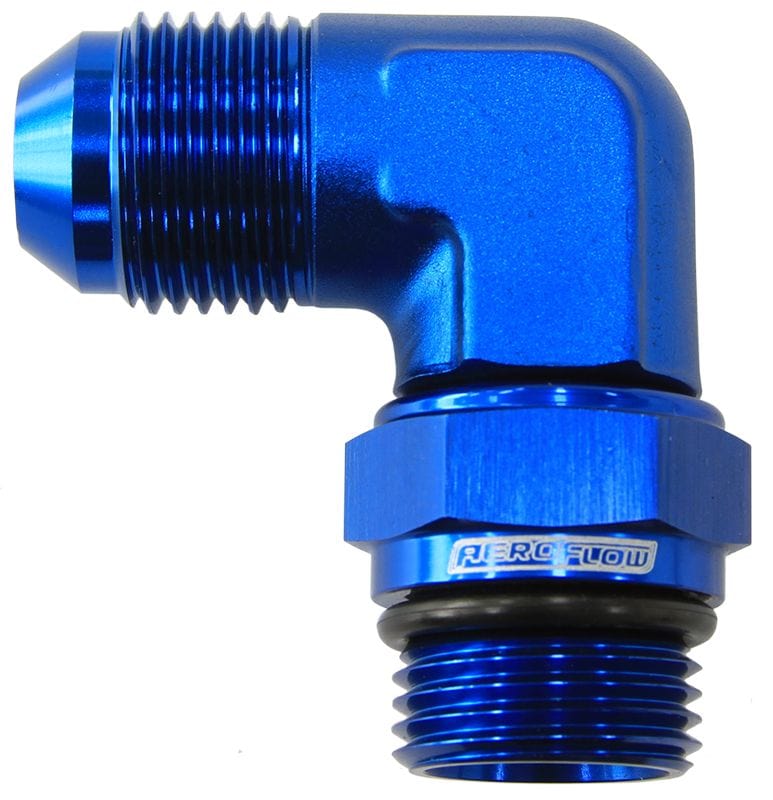 Aeroflow Performance Blue Aeroflow 90° ORB Swivel to Male Flare Adapter -6AN to -6AN AF949-06 SR
