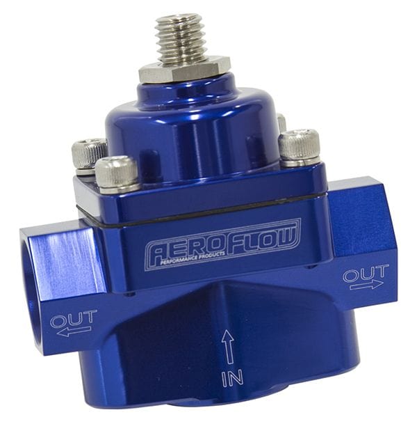 Aeroflow Performance Blue Finish. 1-4 psi Adjustable Aeroflow Billet 2-Port Fuel Pressure Regulator with -8 ORB Ports AF49-3001 SR