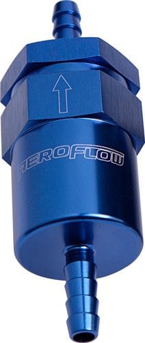 Aeroflow Performance Blue Finish. 2" Length Aeroflow 30 Micron Billet Fuel Filter 3/8" Barb AF610-06 SR