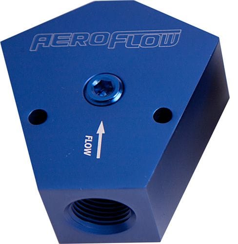 Aeroflow Performance Blue Finish. 3/8" NPT Inlet, 3/8" NPT Outlets Aeroflow Billet Y-Block with 1/8" NPT Port AF451-08 SR