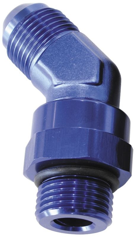 Aeroflow Performance Blue Finish Aeroflow 45° ORB Swivel to Male Flare Adapter -6 to -6 AF945-06 SR