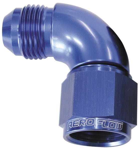 Aeroflow Performance Blue Finish Aeroflow 90° Full Flow Female/Male Flare Swivel -4AN AF543-04 SR