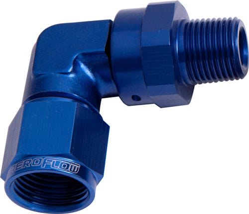 Aeroflow Performance Blue Finish Aeroflow 90° Male NPT to Female AN Adapter 1/2" to -8AN AF923-08-08 SR