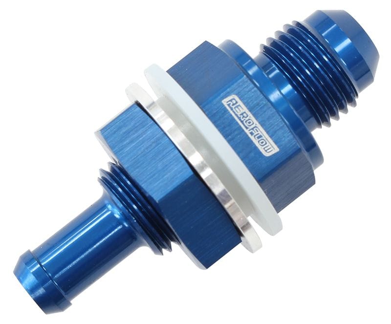 Aeroflow Performance Blue Finish Aeroflow Fuel Cell Bulkhead Fitting -6AN to 3/8" Barb AF927-06-06 SR