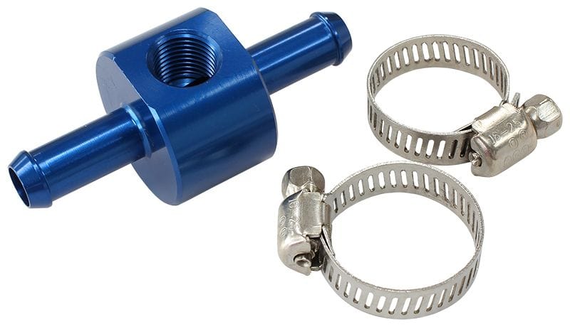 Aeroflow Performance Blue Finish Aeroflow Inline 3/8" Barb Adapter with 1/8" Port AF138-06 SR