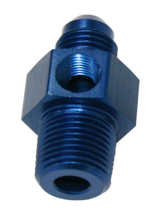 Aeroflow Performance Blue Finish Aeroflow Male NPT to Adapter 3/8" to -8AN with 1/8" Port AF139-08-06 SR