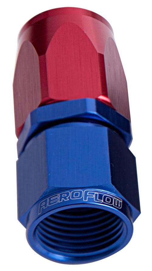 Aeroflow Performance Blue/Red Finish. Suit 100 & 450 Series Hose Aeroflow 100 / 150 Series Taper Style One Piece Full Flow Swivel Straight Hose End -10AN SR